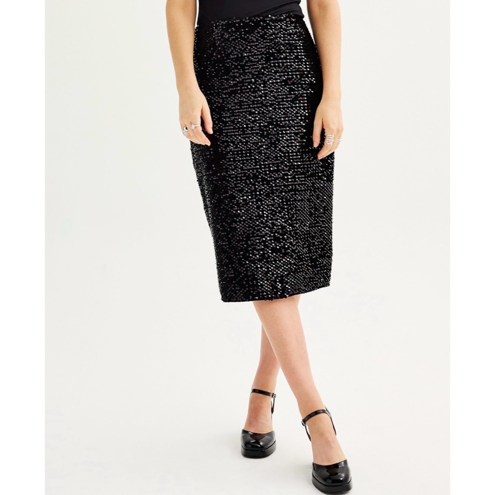 NWT Nine West Sequin Pencil Skirt Black Size XL